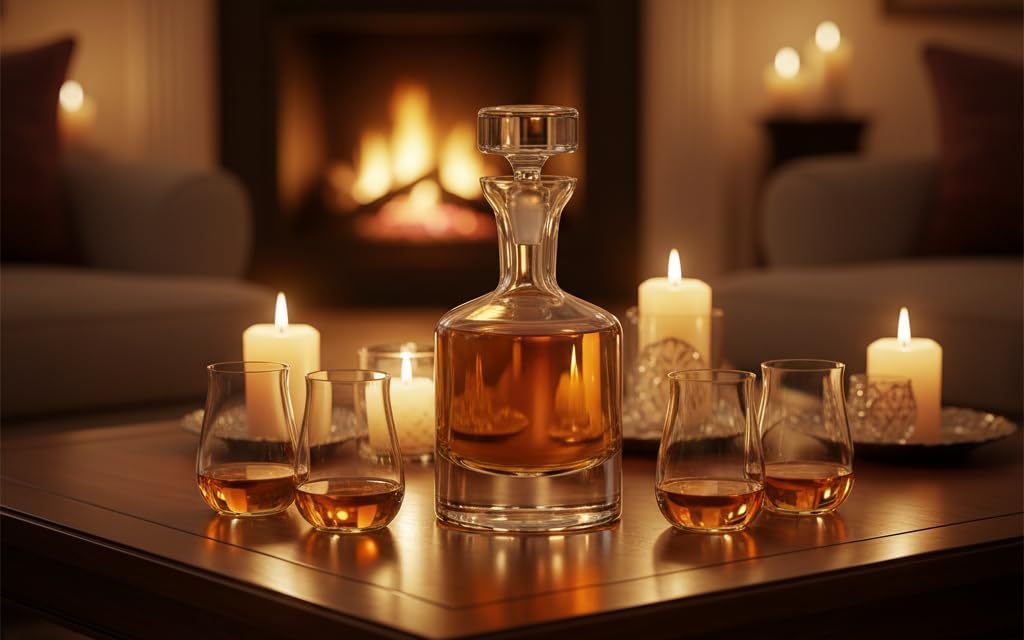 Ravenscroft Crystal | European-Made, Hand-blown Scotch Decanter Gift Set | 1 Decanter with Stopper & 4 Tumblers | 100% Lead-Free Crystal | Gift-Boxed