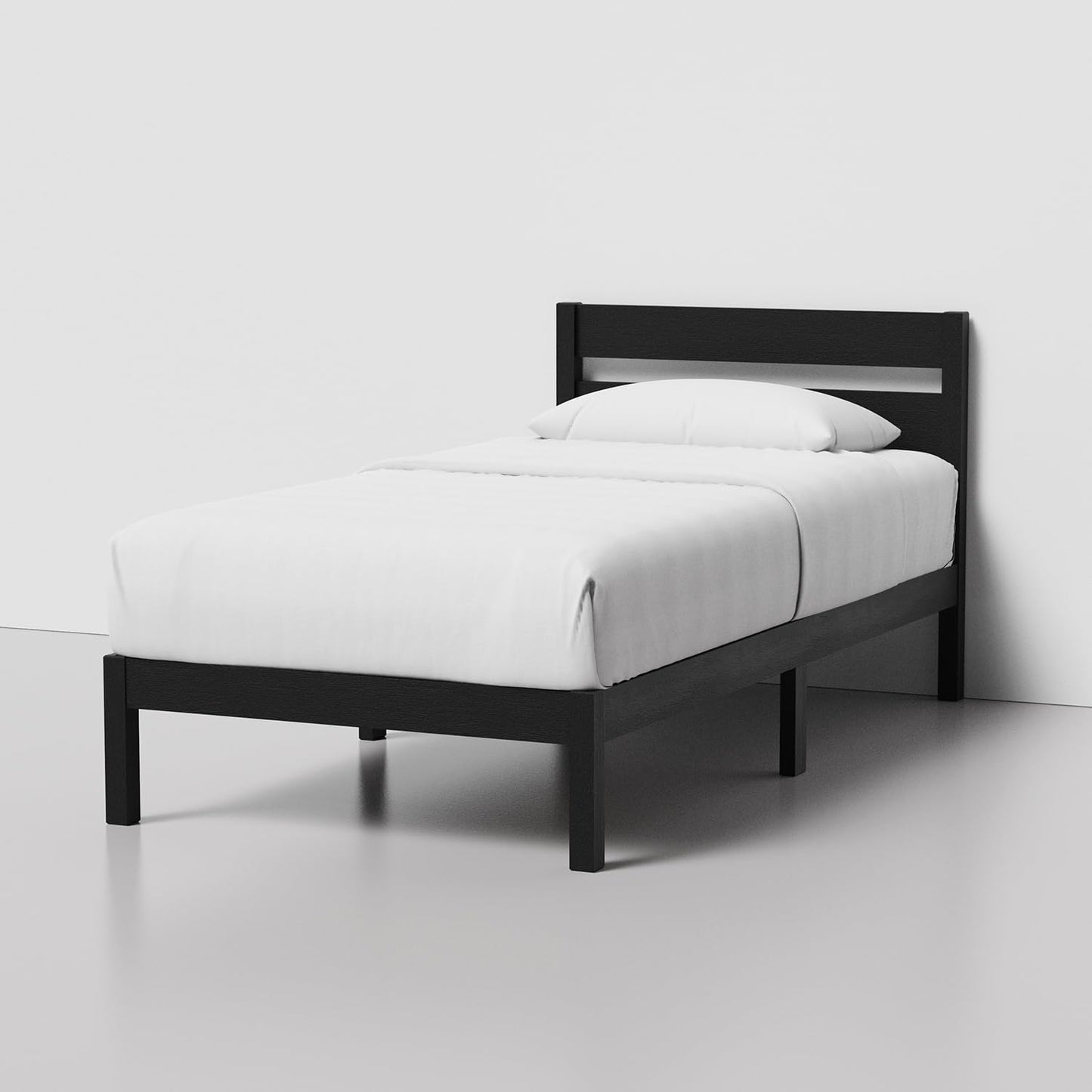 LIFEMENT Classic Wood Platform Bed Frame with Headboard, Essential, Noise Free, Under Bed Storage, No Box Spring Needed, Easy Assembly (Black, Twin)