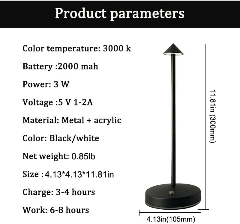 Cordless Table Lamps,Rechargeable Led Touch Bar Lamp, Portable Battery Desk Lamp,2 Level Brightness Dimmable Night Light,Minimalist Design, for Living Room/Restaurant/Couple Dinner/(Black)