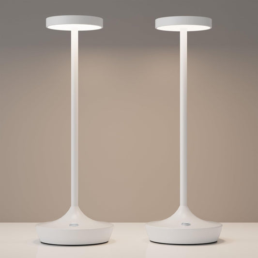 Cordless Table Lamp Rechargeable - 6000mAh LED Battery Operated Table Light - Portable Touch Dimmable Outdoor Waterproof Table Lamps for Patio Bar Restaurant Dining (2 White)