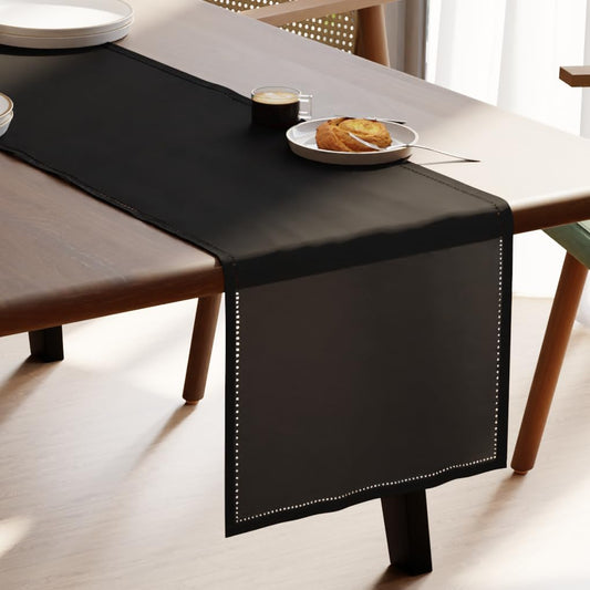 Encasa XO Dining Table Runner 16"x36" | Pure Cotton Hemstitched Design | Black - Machine Washable