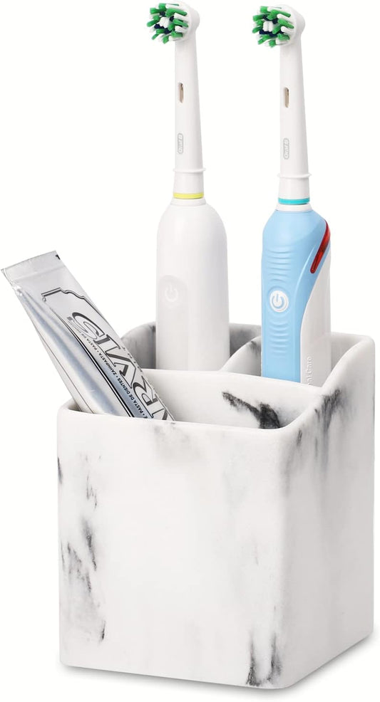 Toothbrush Holders for bathrooms, 3 Slots Electric Toothbrush Holder, White Marble Toothbrush and Toothpaste Holder Organizer for Razor,Cotton Swab(White 3 Slot)