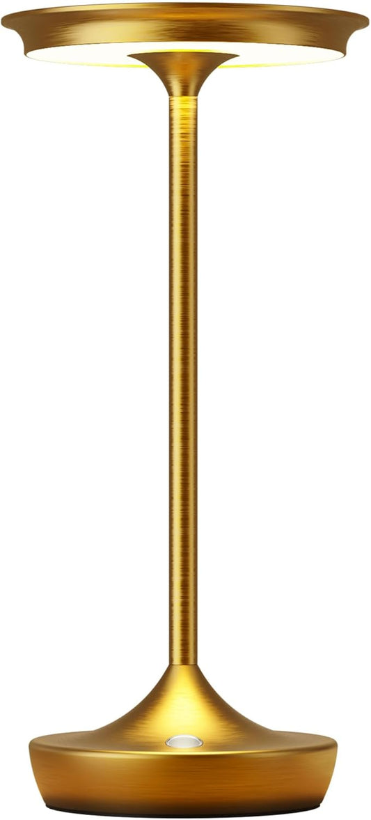 YHT Cordless Rechargeable Table Lamps, Portable 6000mAh Battery Desk Lamp Waterproof 3 Color Stepless Dimming LED Table Light with Memory Function for Outdoor/Dinning/Patio/Restaurant (Gold 1Pack)