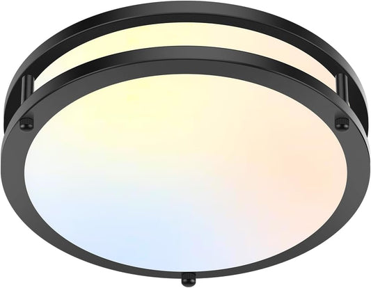10 Inch LED Flush Mount Ceiling Light, Black Kitchen Lighting Fixture with 2700K/3000K/4000K/5000K/6500K 5 Color Adjusted, Dimmable Modern Round LED Light for Bedroom Living Room Laundry, 1-Pack