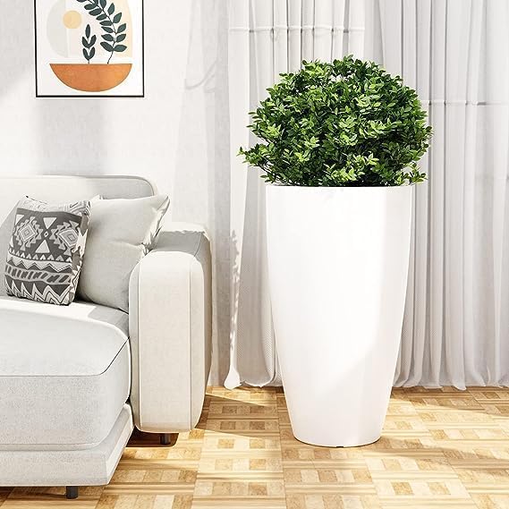 QCQHDU 21 inch Tall Planters for Outdoor & Indoor Plants, Set of 2 Large Outdoor Planters with Drainage Hole for Front Porch, Patio, Garden, White