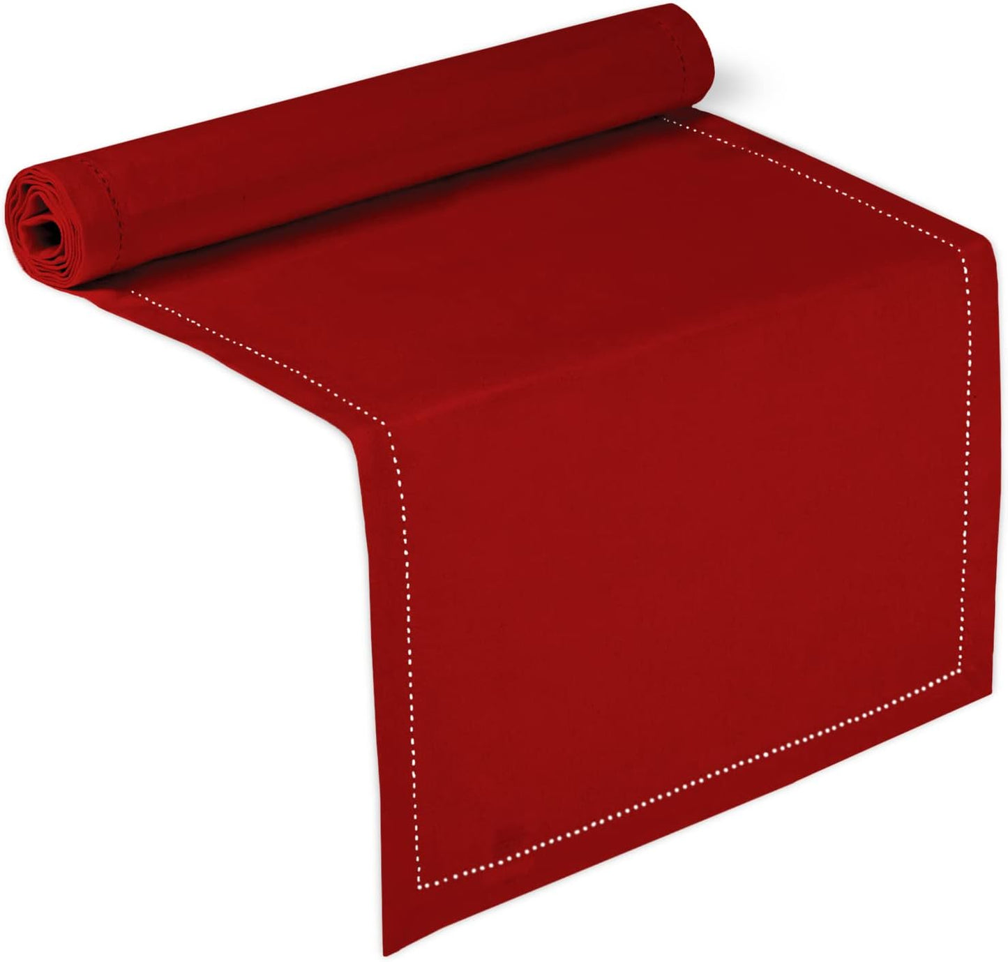 Encasa XO Dining Table Runner 13"x91" | Pure Cotton Hemstitched Design | Red - Machine Washable