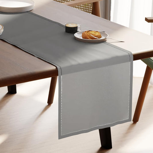 Encasa Homes 100% Cotton Hemstitched Table Runner for 8 Seater Dining of Size 16 x 90 inch - Grey | Decorative Cloth for Party, Home, Cafes, Restaurant & Hotels - Machine Washable