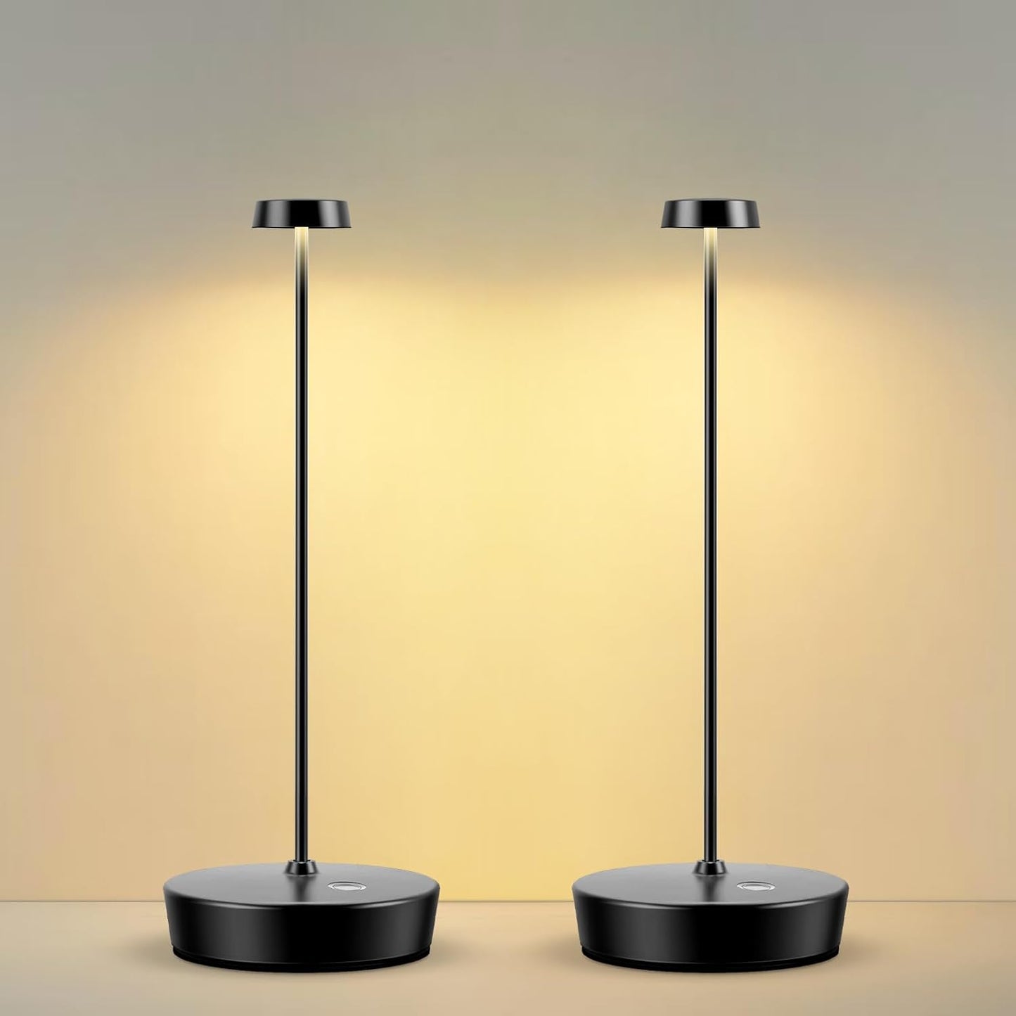 2Pack Cordless LED Table Lamp，Rechargeable Battery Operated Table Light, 3 Color Stepless Dimmable Table Lamp, Portable Table Light for Outdoor/Restaurants/Patio