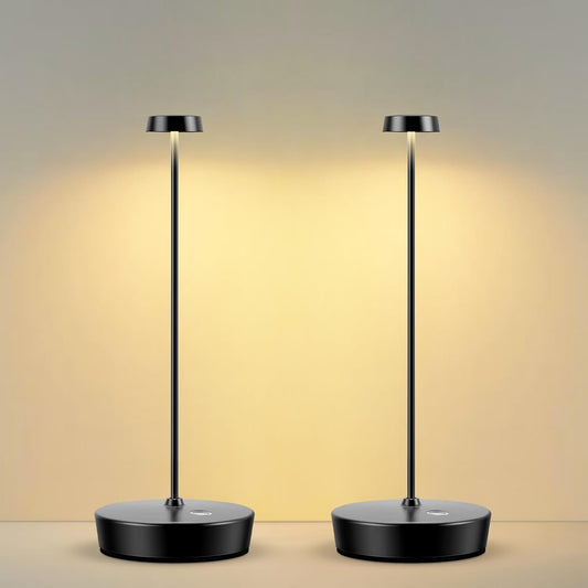 2Pack Cordless LED Table Lamp，Rechargeable Battery Operated Table Light, 3 Color Stepless Dimmable Table Lamp, Portable Table Light for Outdoor/Restaurants/Patio