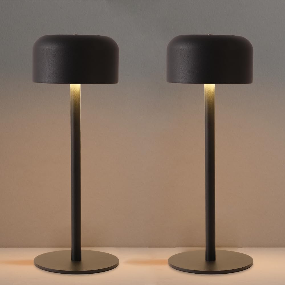 2 Pack Rechargeable Cordless Table Lamp, Portable 6000mAh Battery Table Light, 3 Color Stepless Dimming LED Table Lights with Memory Function, for Outdoor/Restaurant/Bedside/Patio(Black)