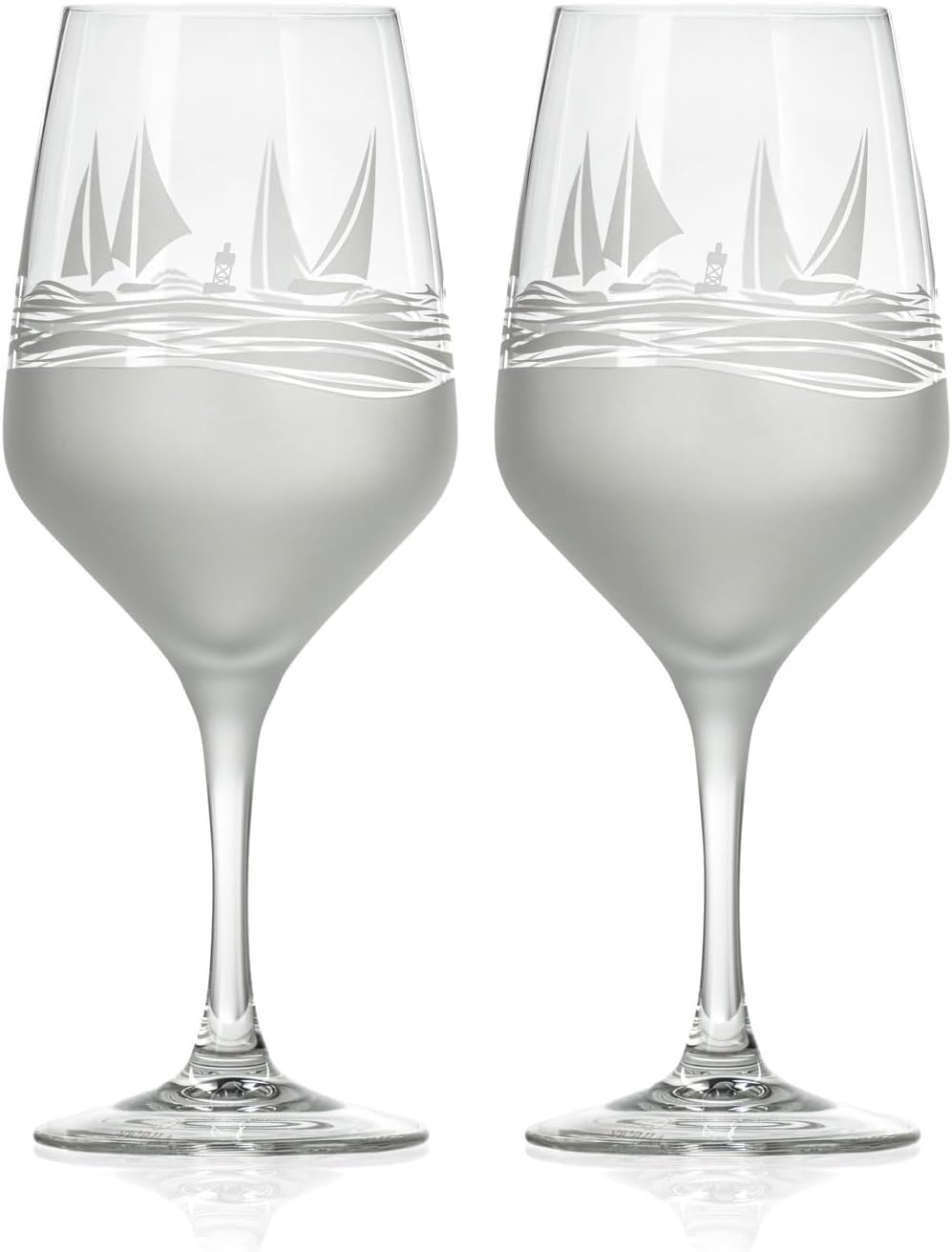 Rolf Glass | Regatta All Purpose Stemmed Wine Glass 19.5 Ounce | Set of 2 | Lead-free Glassware | Elegant Engraved Wine Glass Set | Nautical Sailboat Design