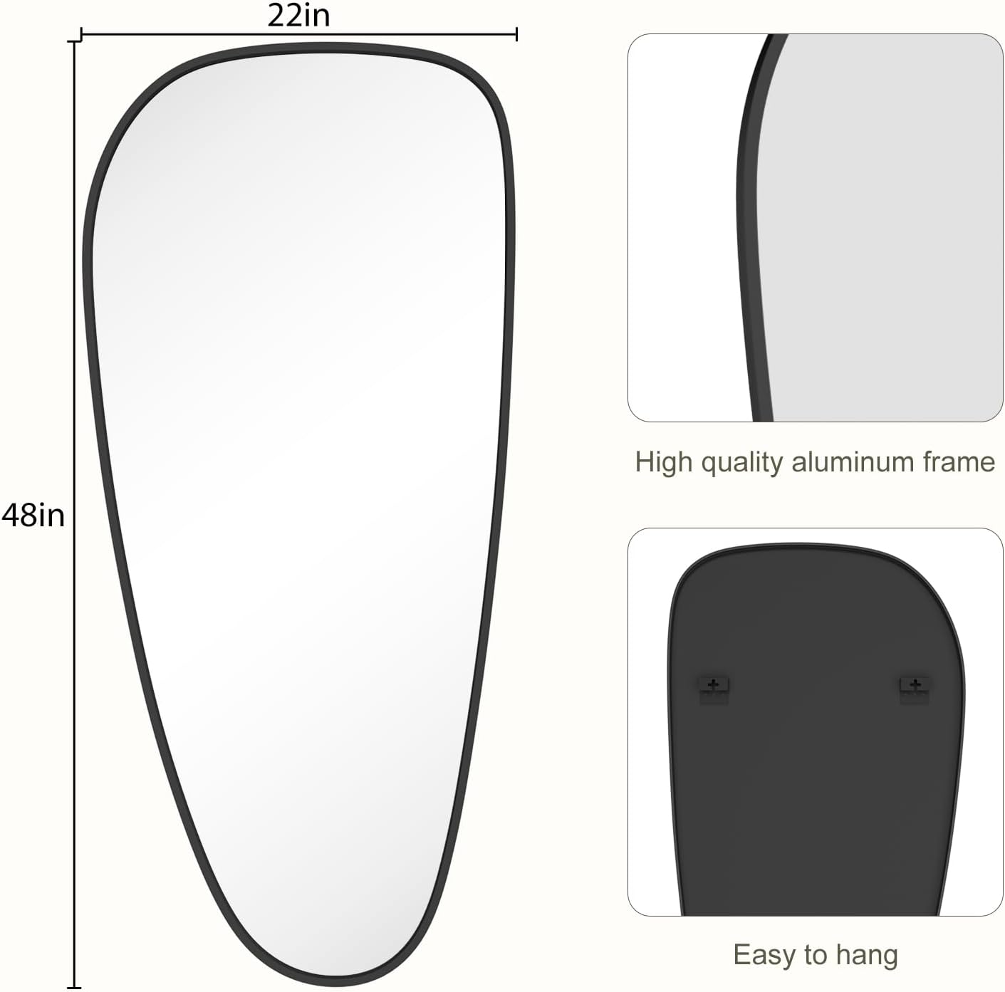 WallBeyond Asymmetrical Mirror, Irregular Wall Mirror, Wall Mirrors Decorative for Bedroom Living Room entryway Hall, Wall Mirror for mid Century Modern Decor 48" H x 22" W, Black