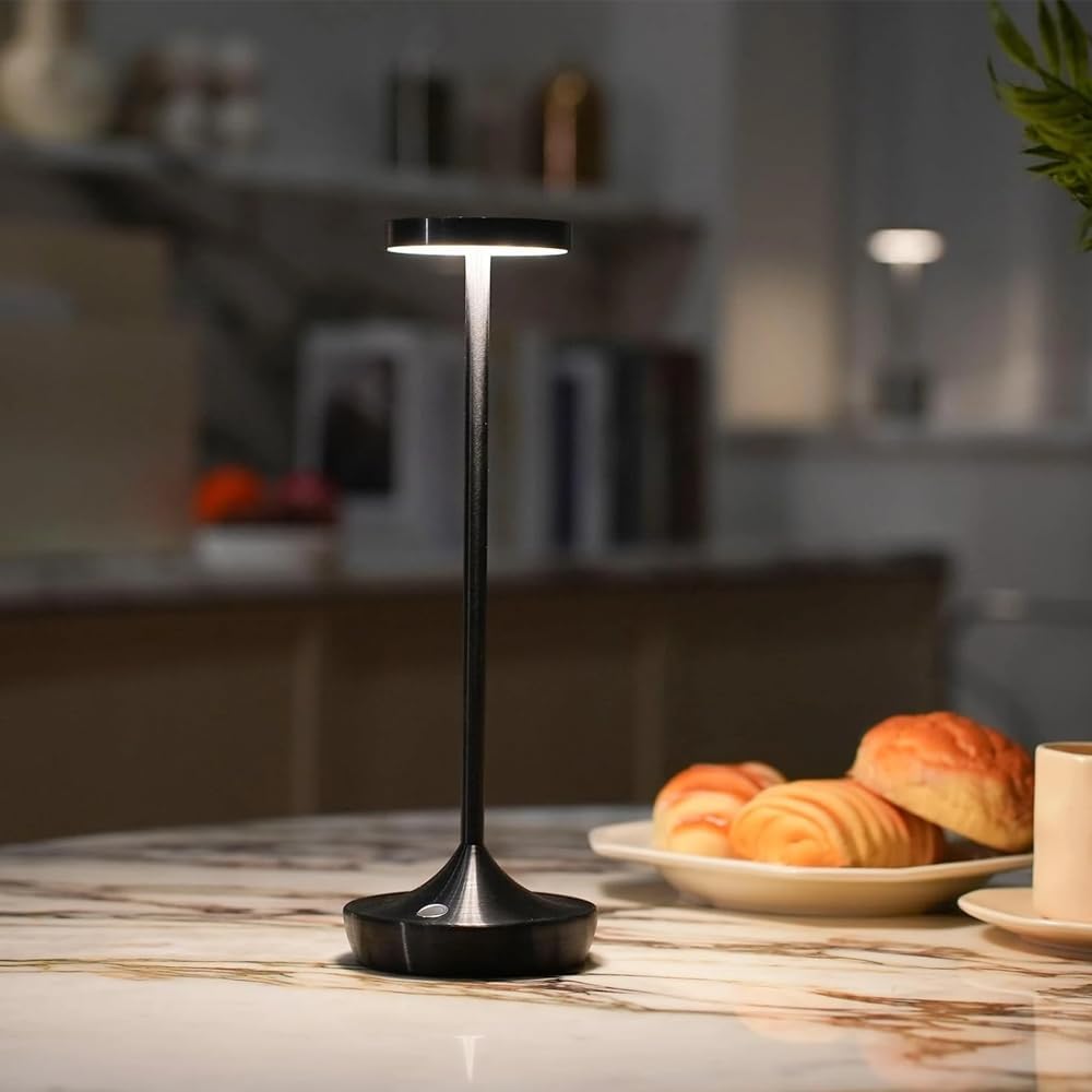 Cordless Table Lamp Rechargeable - 6000mAh LED Battery Operated Table Light - Portable Touch Dimmable Outdoor Waterproof Table Lamps for Patio Restaurant Dining (2 Black)