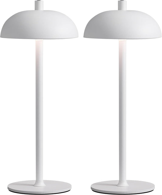 Cordless LED 12" Small Table Lamps Set of 2, Modern Portable Desk Lamp, 3 Color Dimming Rechargeable Battery Lights, for Bedroom, Outdoor, Restaurant, Bedside, Baby Night Light, Gifts (White)