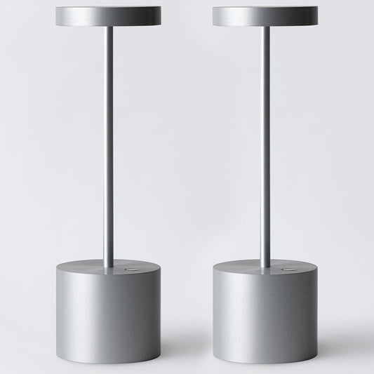 2 Pack Cordless Rechargeable Table Lamp, 3 Color Temperature & Dimmable, IP54 Waterproof Battery Operated Portable LED Light for Outdoor, Patio, Restaurant, Bedside, Shower(Silver)