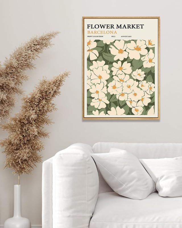 Zzuyi Flower Market Framed Wall Art,Green And White Canvas Wall Art, Modern Farmhouse Bathroom Home Wall Decor- 24"x 32" Natural Framed