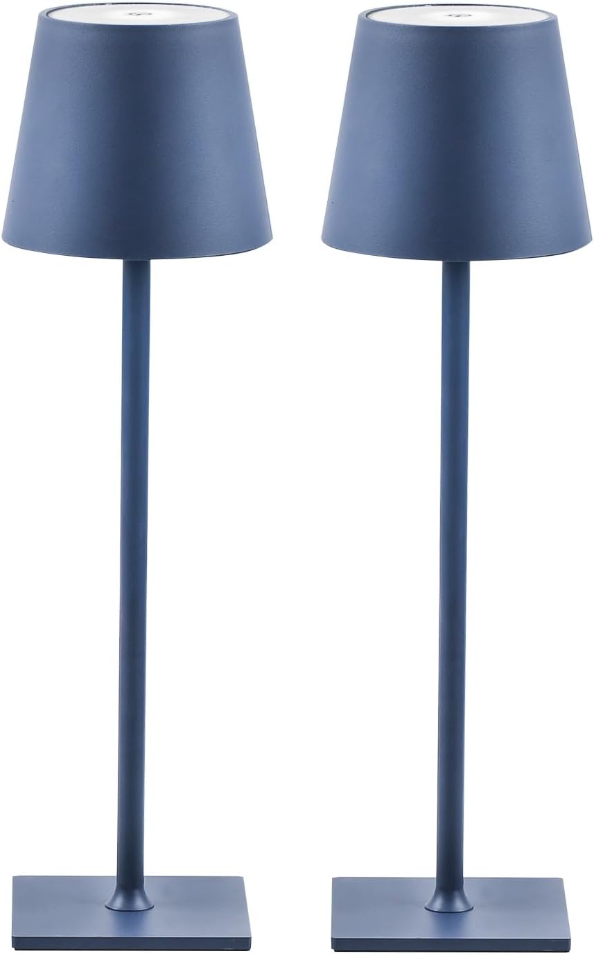 2 Pack Cordless Table Lamps, 3 Colors Stepless Dimming, 5000mAh Rechargeable Battery LED Desk Lamp for Bedroom/Couple Dinner/Desk/Cafe/Dining Room/Terrace