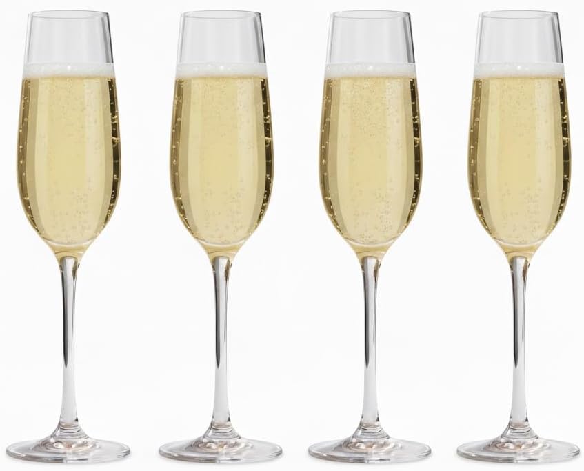 Champagne Glasses | Made in Europe | Set of 4 | Sheer Rim | 7 Fl. Oz. | 100% Lead-Free Crystal | Clear Sparkling Champagne Flutes | Perfect for Special Occasions | Gift Idea