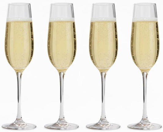 Champagne Glasses | Made in Europe | Set of 4 | Sheer Rim | 7 Fl. Oz. | 100% Lead-Free Crystal | Clear Sparkling Champagne Flutes | Perfect for Special Occasions | Gift Idea