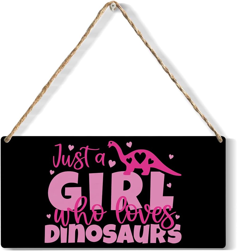 Funny Just a Girl Who Loves Dinosaurs Wood Sign Rustic Dinosaurs Lovers Pink Wooden Hanging Plaque for Home Living Room Girl Bedroom Wall Art Decoration 6 x 12 Inches Present