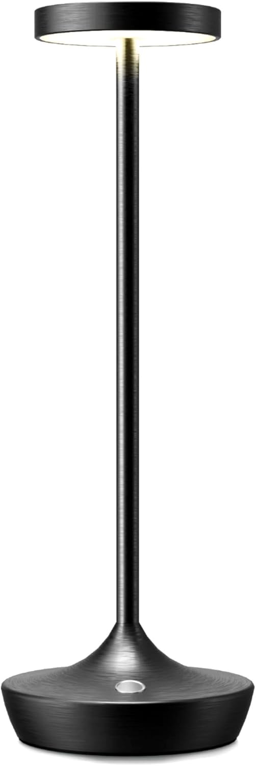 Cordless Table Lamp Rechargeable - 6000mAh LED Battery Operated Table Light - Portable Touch Dimmable Outdoor Waterproof Table Lamps for Patio Restaurant Dining (Black)