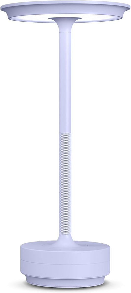 Rechargeable Cordless Table Lamp, Portable 5000mAh LED Touch Table Light, 3 Color Stepless Dimming Battery Powered Table Lamp for Outdoor/Restaurant/Patio.(Light Purple)
