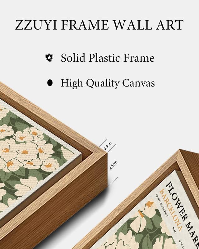 Zzuyi Flower Market Framed Wall Art,Green And White Canvas Wall Art, Modern Farmhouse Bathroom Home Wall Decor- 24"x 32" Natural Framed