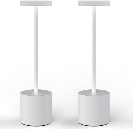 Cordless Table Lamps Rechargeable Set of 2, Portable LED Desk Lamp, 5000mAh Battery Powered Wireless Table Light - 3 Color Dimmable Lighting for Restaurant Dining Patio Outdoor Bedroom(White)