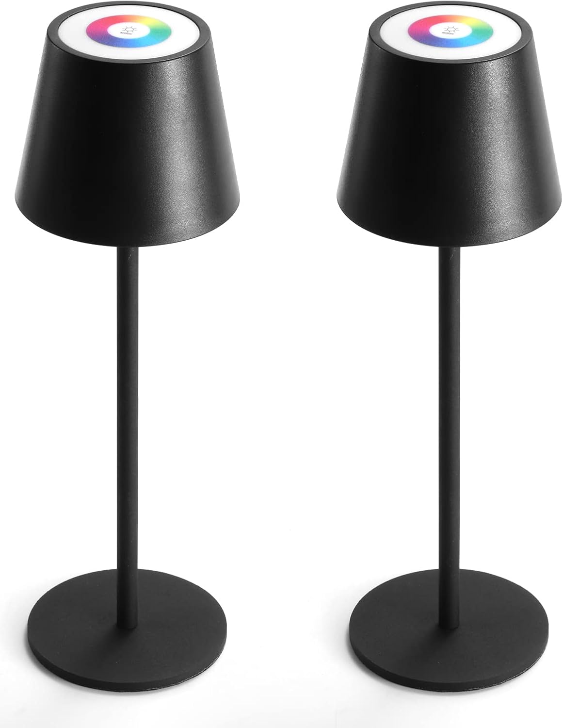 Maksone 2 Pack RGB Cordless Table Lamp, 6600mWh Rechargeable Battery Desk Lamp, 3000K Stepless Dimming and Led Color Changing Night Light, IP54 Waterproof Outdoor Portable Lamp for Patio (Black)