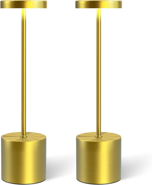 Cordless Table Lamps Rechargeable Set of 2, Portable LED Desk Lamp, 5000mAh Battery Powered Wireless Table Light - 3 Color Dimmable Lighting for Restaurant Dining Patio Outdoor Bedroom(Gold)