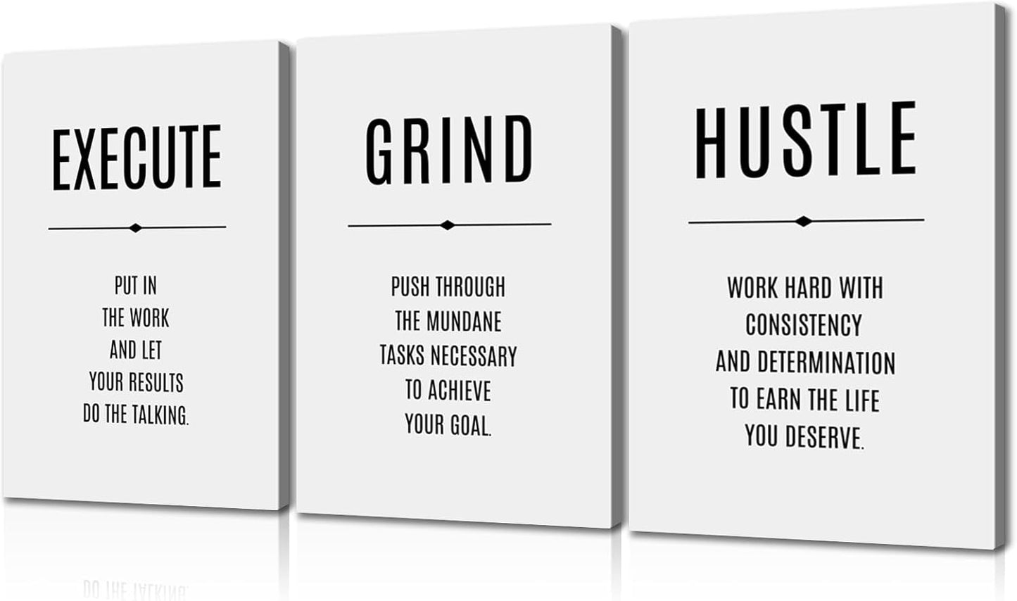 Mistyefly 3 Piece Hustle Grind Execute Wall Art Inspirational Motivational Office Decor Quotes Poster for Home (20''Wx28''Hx3PCS)
