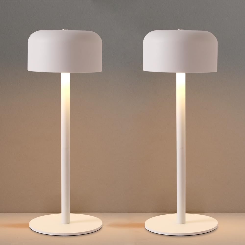 Cordless Table Lamps Set of 2, 6000mAh Rechargeable Battery Powered Lamp, 3 Color Stepless Dimming LED Table Light with Memory Function, Portable Table Light for Outdoor/Indoor/Restaurant (White)