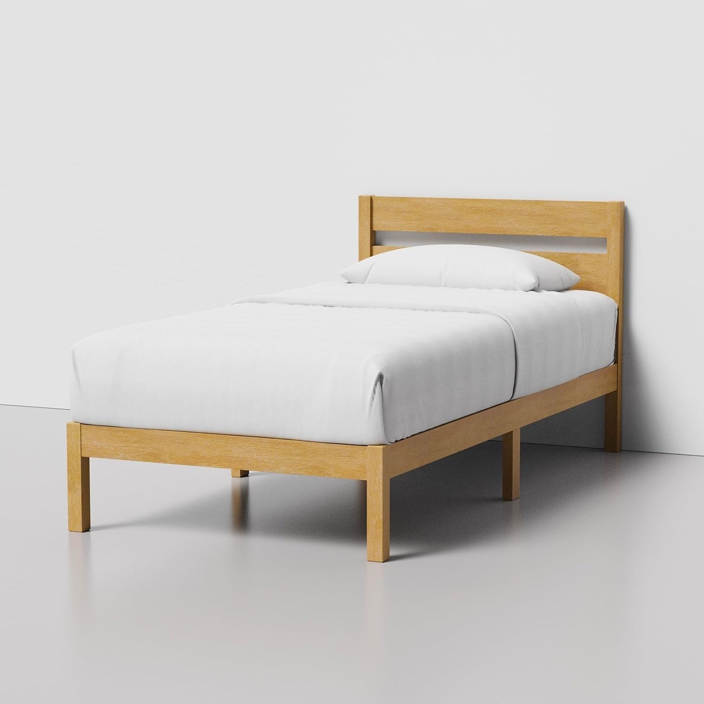 LIFEMENT Classic Wood Platform Bed Frame with Headboard, Essential, Noise Free, Under Bed Storage, No Box Spring Needed, Easy Assembly (Natural, Twin)