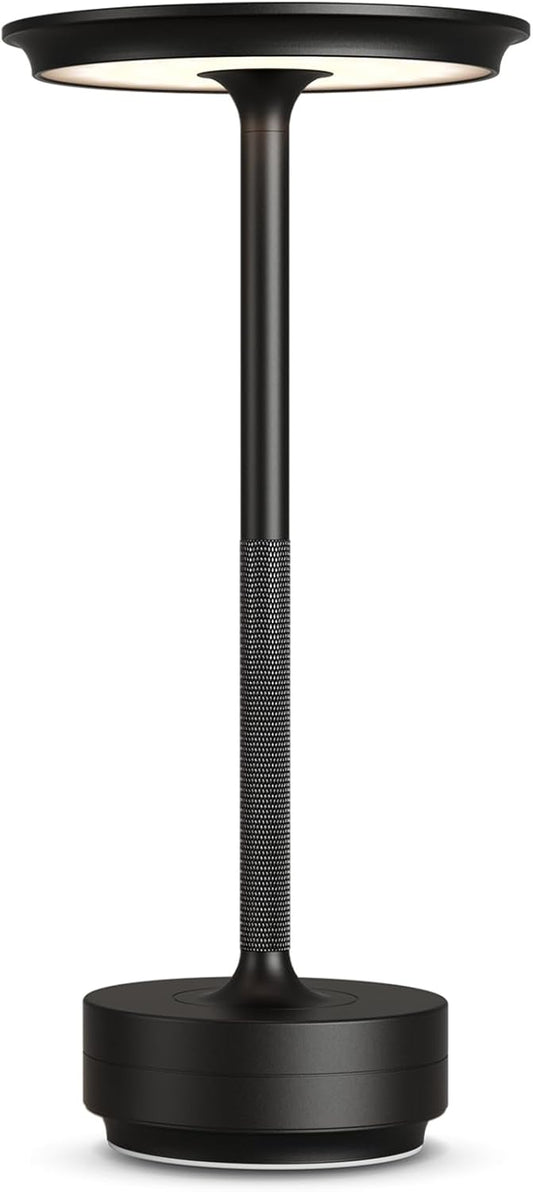 Rechargeable Cordless Table Lamps,Portable 5000mAh Table Light Touch 3 Color Stepless Dimming Battery Powered LED Metal Table Lamp for Restaurant/Home/Outdoor/Camping.(Black)