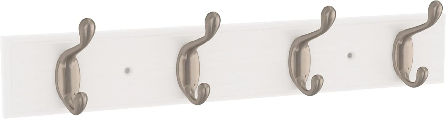 FRANKLIN BRASS Casual Curve Wall Mounted Pure White 16 in. Coat Rack, 4 Nickel Hooks, B46717K-PMN-C2