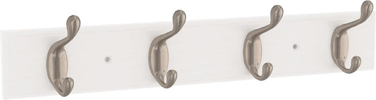 FRANKLIN BRASS Casual Curve Wall Mounted Pure White 16 in. Coat Rack, 4 Nickel Hooks, B46717K-PMN-C