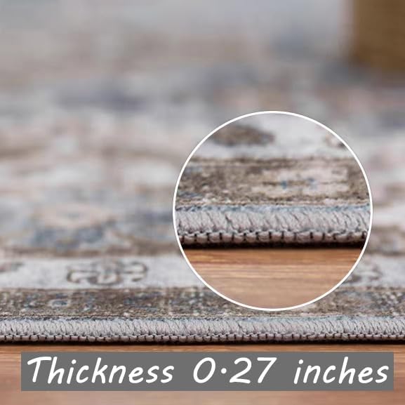 Washable Area Rug 5x7 for Living Room Retro Boho Chic Medallion Distressed Design Indoor Non-Slip Large Oriental Accent Throw Rug for Kitchen Bedroom Office Carpet