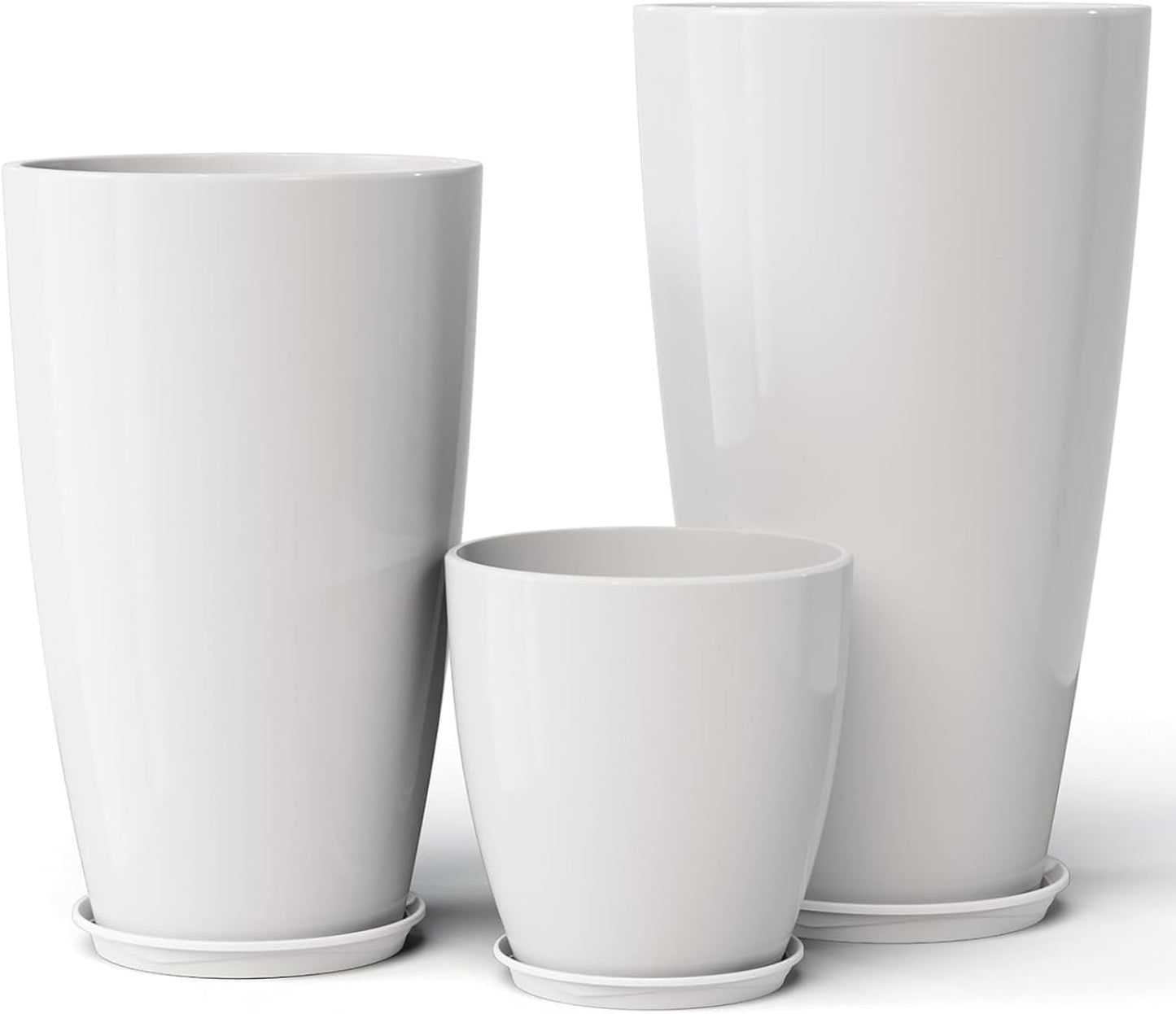 QCQHDU 24,21,11 inch Large Planters with Drainage Hole & Saucer, Set of 3 Plant Pots Tall Planter for Indoor & Outdoor Plants Home Modern Decor