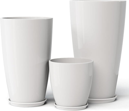 QCQHDU 24,21,11 inch Large Planters with Drainage Hole & Saucer, Set of 3 Plant Pots Tall Planter for Indoor & Outdoor Plants Home Modern Decor