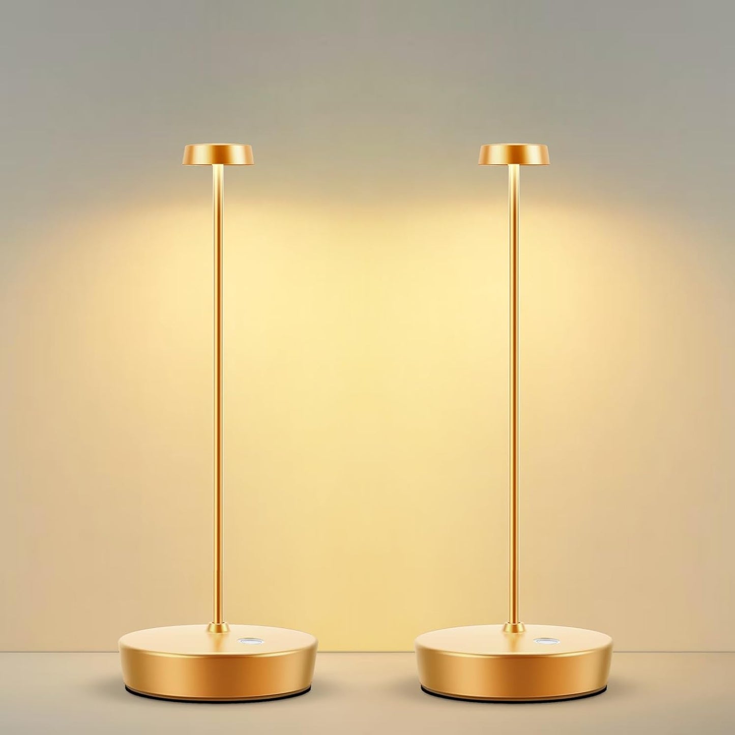 2Pack Cordless LED Table Lamp，Rechargeable Battery Desk Lamps, 3 Color Stepless Dimmable Metal Battery Table Lamps, Portable Table Light for Indoor/Outdoor/Restaurants/Bedroom/Bar