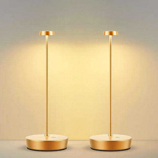 2Pack Cordless LED Table Lamp，Rechargeable Battery Desk Lamps, 3 Color Stepless Dimmable Metal Battery Table Lamps, Portable Table Light for Indoor/Outdoor/Restaurants/Bedroom/Bar