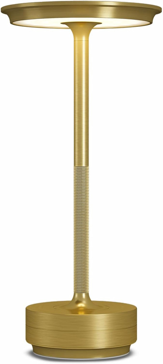 LED Rechargeable Cordless Table Lamp, Battery Operated Stepless Dimming Modern Portable Outdoor Table Light for Dining Restaurant Patio.(Brushed Gold)