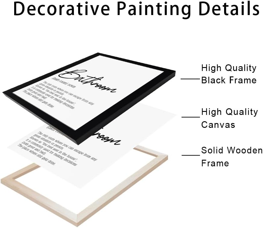 Black and White Bathroom Rules Print Framed Bathroom Pictures Wall Decor Art Modern Canvas Artwork for Guest Toilet Washroom