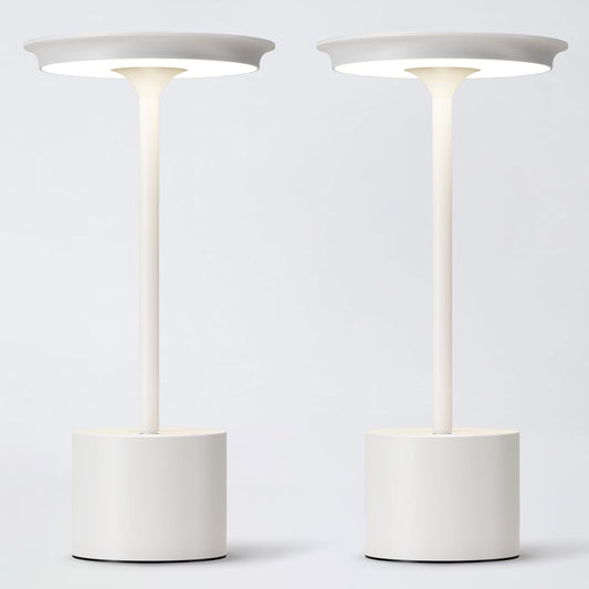 2Pack Cordless Table Lamp, Portable Rechargeable 6000mAh Outdoor Table Lamp, 3 Color Stepless Dimming Battery Powered Lamp, LED Table Light for Dinner/Bedroom/Restaurant/Outdoor (White)