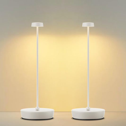 2Pack Cordless LED Table Lamp，Rechargeable Battery Desk Lamps, 3 Color Stepless Dimmable Metal Battery Table Lamps, Portable Table Light