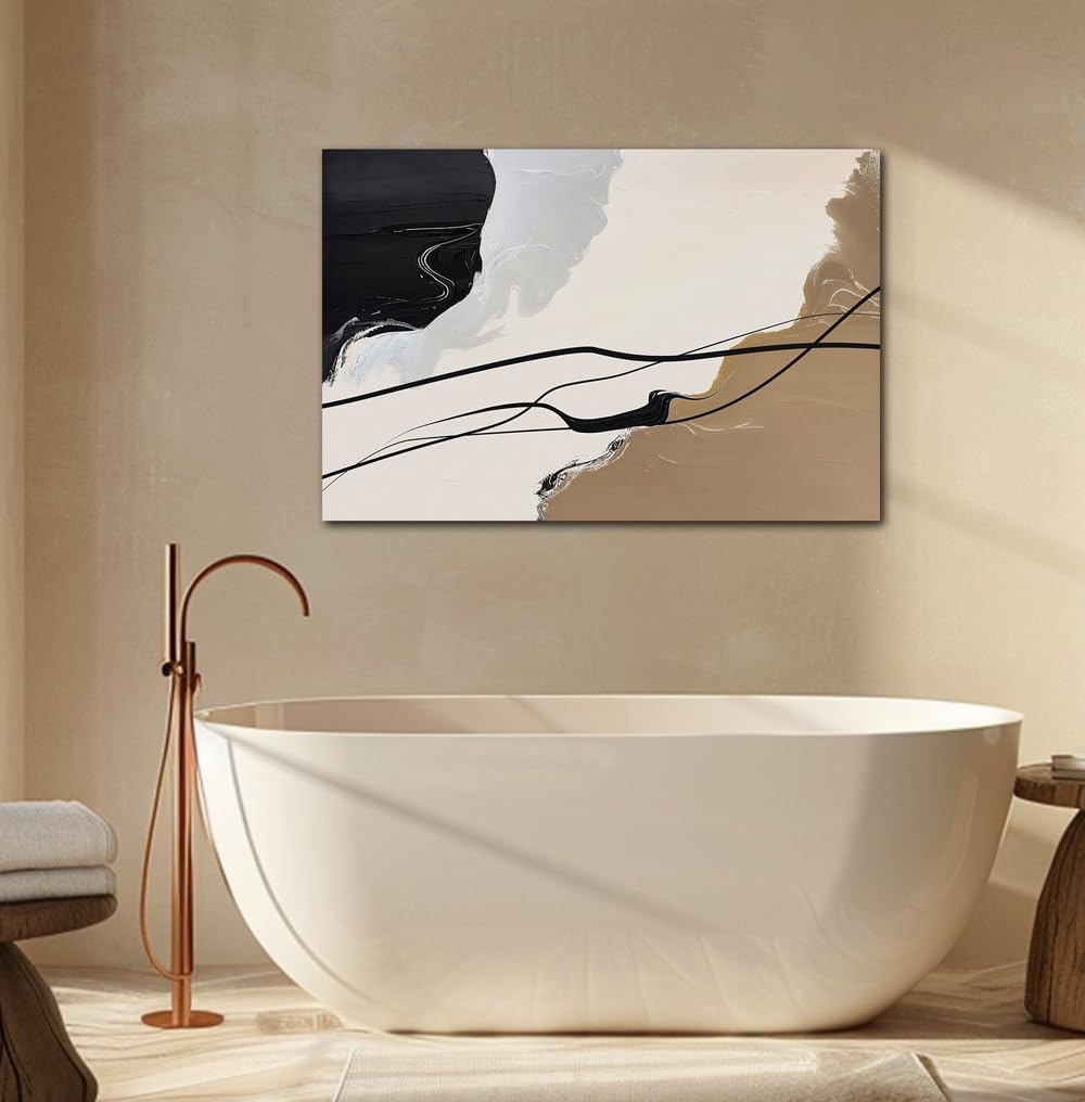 Brown and Beige Abstract Canvas Wall Art Decor Black Artwork for Living Room Contemporary Pictures Modern Art Print Painting for Kitchen Home Bedroom Decorations(24 x 36inch)