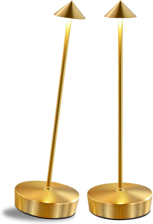 2 Packs Gold Cordless Rechargeable Table Lamp 7200mAh Portable Touch Control Led Waterproof Golden Table Lamp for Bedroom Reading