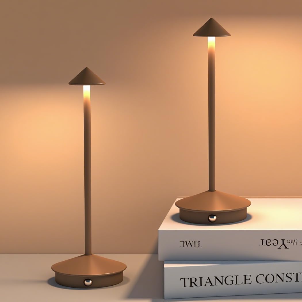 2 Pack LED Rechargeable Cordless Table Lamps,Portable Outdoor 5000mAh Battery Operated Table Light Touch Control 3 Color Dimmable Table Lamp for Patio/Cofee/Restaurant/Camping/Dining/Bedroom-Brown