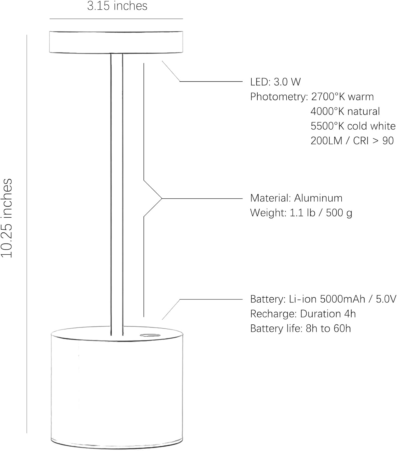 2 Pack Cordless Rechargeable Table Lamp, 3 Color Temperature & Dimmable, IP54 Waterproof Battery Operated Portable LED Light for Outdoor, Patio, Restaurant, Bedside, Shower(Silver)