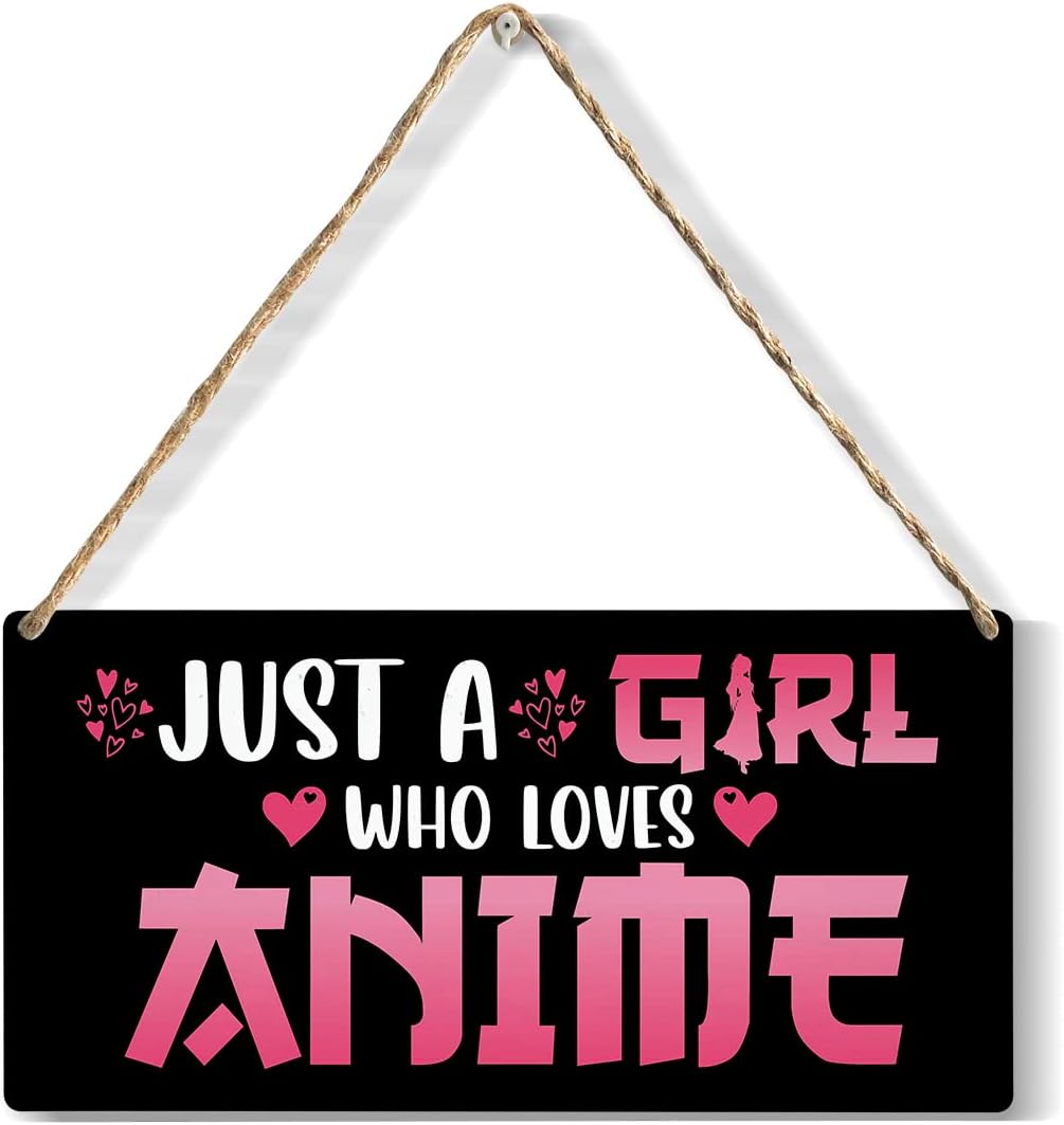 Funny Just a Girl Who Loves Anime Wood Sign Rustic Anime Lovers Wooden Hanging Plaque for Home Living Room Girl Bedroom Wall Art Decoration 6 x 12 Inches Present